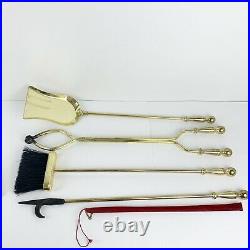 Vintage Heavy Duty Brass Fireplace Tool Set 4 Pieces 32 Tall With Lighter