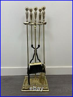 Vintage Heavy Duty Gold Metal Fireplace Tool Set 4 Pieces 30 Tall