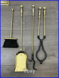 Vintage Heavy Duty Gold Metal Fireplace Tool Set 4 Pieces 30 Tall