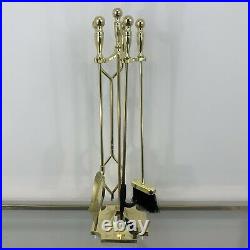Vintage Heavy Duty Gold Metal Fireplace Tool Set 4 Pieces 32 Tall