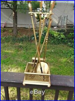 Vintage Heavy Set of English Brass Fireplace Hearth Tools