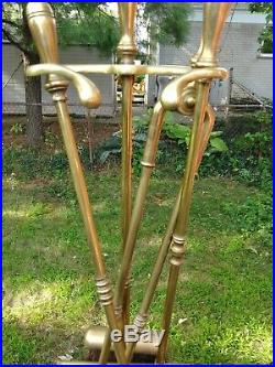 Vintage Heavy Set of English Brass Fireplace Hearth Tools