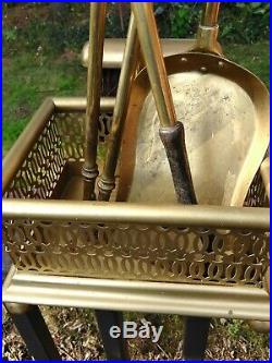 Vintage Heavy Set of English Brass Fireplace Hearth Tools