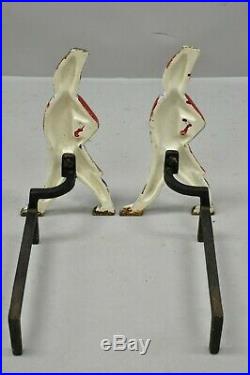 Vintage Hessian Soldier Fireplace Tool Set and Pair of Andirons Red White & Blue