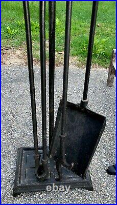 Vintage Hessian Soldiers Cast Iron Andirons & Fireplace Tool Set 1960s