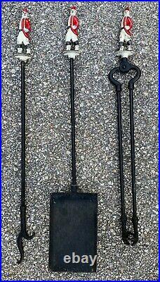 Vintage Hessian Soldiers Cast Iron Andirons & Fireplace Tool Set 1960s