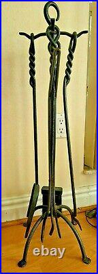 Vintage Iron Twisted Rope Handled 5 pc Fireplace Tool Set 33T x 11W