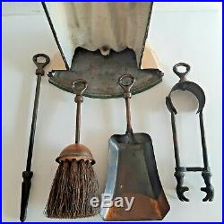 Vintage Knight Enamel Cast Iron Copper Fireplace Tools Set England