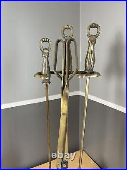 Vintage MCM 4 Piece Brass and Cast Iron Fireplace Tool Set 29