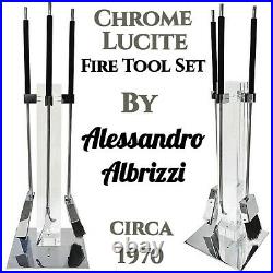 Vintage MCM Alessandro Albrizzi Chrome Lucite Fireplace Tool Set Retro 1970s