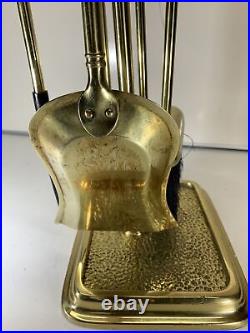 Vintage MCM Brass 5 Piece Fireplace Tool Set 33.5 16.5lb Claw Tongs Heavy