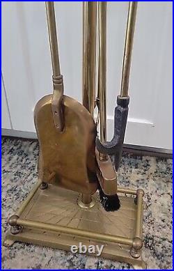 Vintage MCM Brass Duck Head Fireplace Tools Complete Set Of 4 Tools & Brass Base