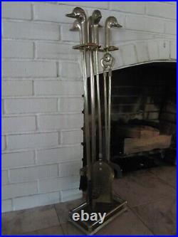 Vintage MCM Brass Duck Mallard Head Fireplace Tool Set