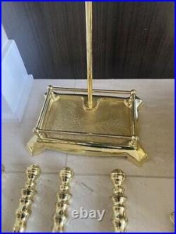 Vintage MCM Brass fireplace tools With Stand & Wood Tray