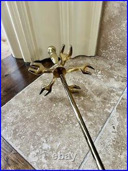 Vintage MCM Shiny Brass Set Of 5 Fireplace Tool Set Tongs Brush Shovel Poker