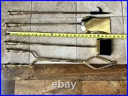 Vintage MCM Shiny Brass Set Of 5 Fireplace Tool Set Tongs Brush Shovel Poker