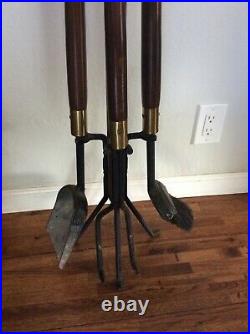 Vintage MCM Style Vintage Fireplace Tool Set Broom, Shovel, Poker & Stand