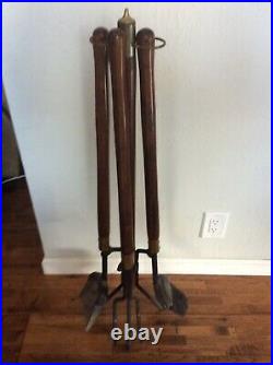 Vintage MCM Style Vintage Fireplace Tool Set Broom, Shovel, Poker & Stand