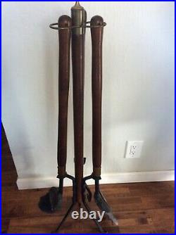 Vintage MCM Style Vintage Fireplace Tool Set Broom, Shovel, Poker & Stand