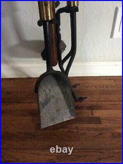 Vintage MCM Style Vintage Fireplace Tool Set Broom, Shovel, Poker & Stand