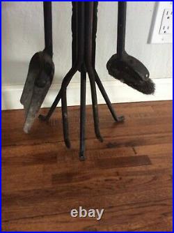 Vintage MCM Style Vintage Fireplace Tool Set Broom, Shovel, Poker & Stand