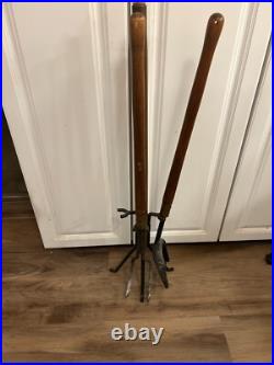 Vintage MCM Walnut Handle Seymour Fireplace Tools about 30 without broom