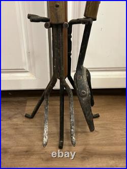 Vintage MCM Walnut Handle Seymour Fireplace Tools about 30 without broom