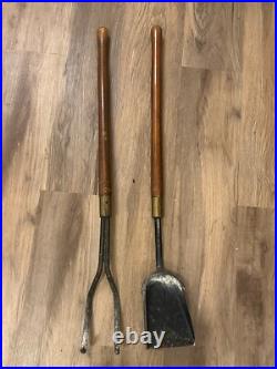 Vintage MCM Walnut Handle Seymour Fireplace Tools about 30 without broom