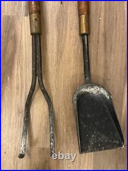 Vintage MCM Walnut Handle Seymour Fireplace Tools about 30 without broom