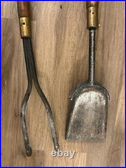 Vintage MCM Walnut Handle Seymour Fireplace Tools about 30 without broom