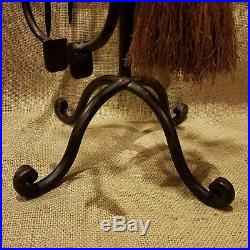 Vintage METAL TOLE IRON FIREPLACE TOOLS POKER BROOM STAND HOLDER 5 PC SET 34¼ T
