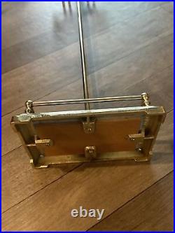 Vintage MID Century Brass & Marble Fireplace Hearth Tools Broom Poker Stand