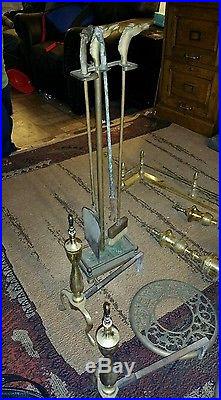 Vintage MUSTANG HORSE HEAD Brass Fireplace Tools 4 PIECE SET & STAND AND MORE