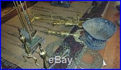 Vintage MUSTANG HORSE HEAD Brass Fireplace Tools 4 PIECE SET & STAND AND MORE