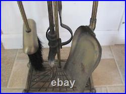 Vintage Mallard Duck Head Brass Fireplace Set 4 Tools with Brass Base MCM