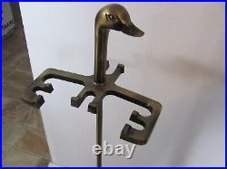 Vintage Mallard Duck Head Brass Fireplace Set 4 Tools with Brass Base MCM