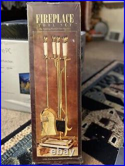 Vintage Marble Handles Brass Gold Fireplace Tools Set 5 X Pieces 31.5 VHF New