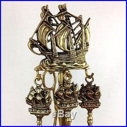 Vintage Mayflower Ship Brass 5 Piece Mini Fireplace Tool Set Peerage England 19