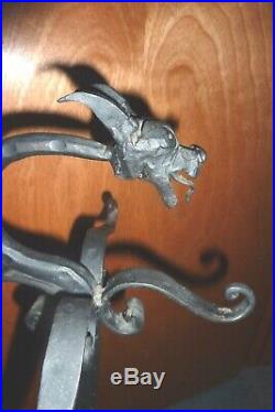 Vintage Medieval Dragon Griffin Wrought Iron Fireplace stand Hand Forged no tool