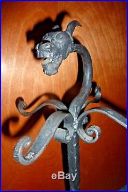 Vintage Medieval Dragon Griffin Wrought Iron Fireplace stand Hand Forged no tool