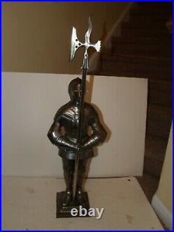 Vintage Medieval Knight with Halberd Cast Iron Black Fireside Set 2 tools 35