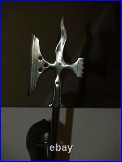 Vintage Medieval Knight with Halberd Cast Iron Black Fireside Set 2 tools 35