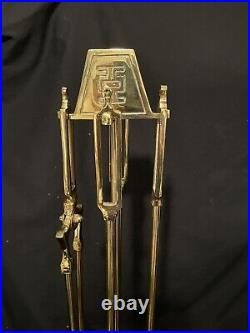 Vintage Mid Century Asian Inspired JAMES MONT Style Brass Fireplace Tool Set