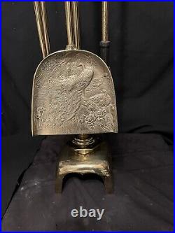 Vintage Mid Century Asian Inspired JAMES MONT Style Brass Fireplace Tool Set