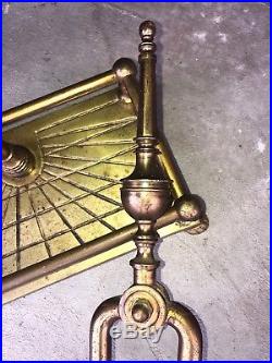 Vintage Mid Century Brass Fireplace Tools Ornate Stoker Shovel Tongs Brush Set