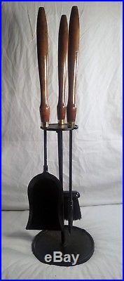 Vintage Mid Century Danish Fireplace 3 Piece Tool Set with Stand