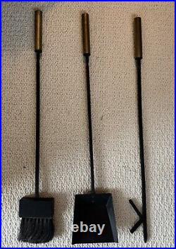 Vintage Mid Century Iron Brass Fireplace Tool Set Vintage 1950s 3 Piece