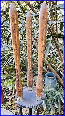 Vintage Mid-Century Long Wood Handle & Iron 4 Pc Fireplace Tool Set 32 Tall