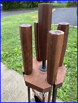 Vintage Mid Century Modern 5 Piece Fireplace Tools Set Wood And Iron 34 Tall