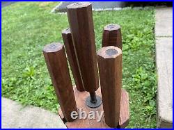 Vintage Mid Century Modern 5 Piece Fireplace Tools Set Wood And Iron 34 Tall